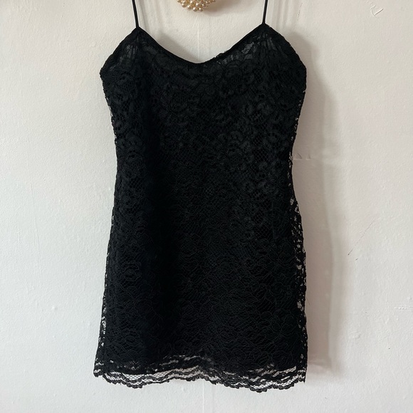 EUC VTG black LBD lace slip M nightie Brettins made in USA lingerie satin LBD - Picture 5 of 11